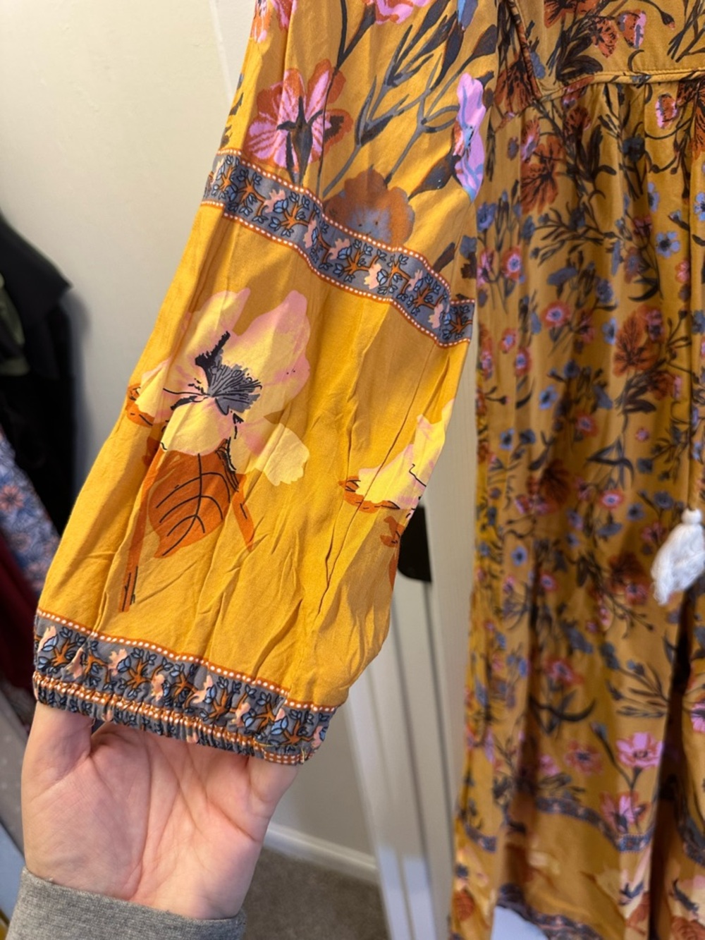 Mustard Floral Boho Tassel Dress - Picture 3 of 4